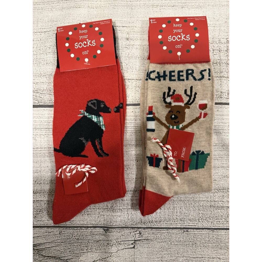 NWT 2 Pairs Men’s Christmas Crew Socks Size 8-12